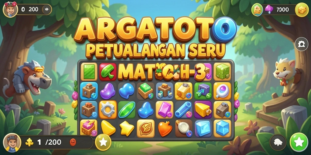 Gameplay seru ARGATOTO yang penuh warna dan tantangan match-3.