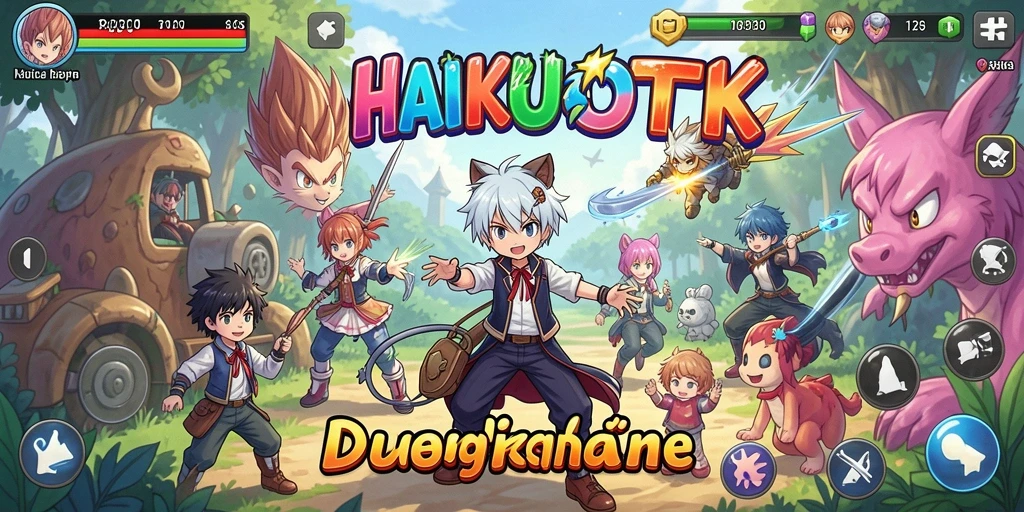 Tampilan gameplay HAIKUOTK yang penuh aksi dan karakter anime.