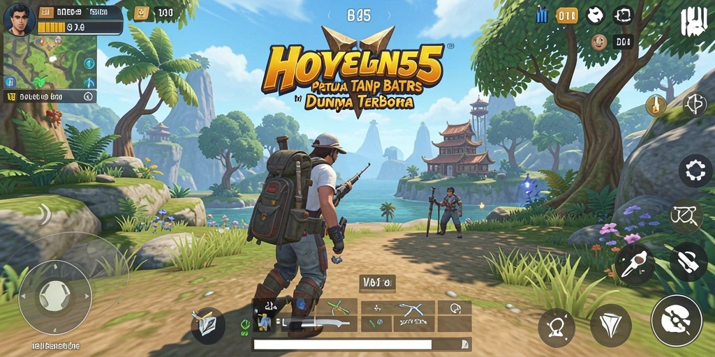 Screenshot gameplay HOYE55 yang menampilkan eksplorasi dunia terbuka.
