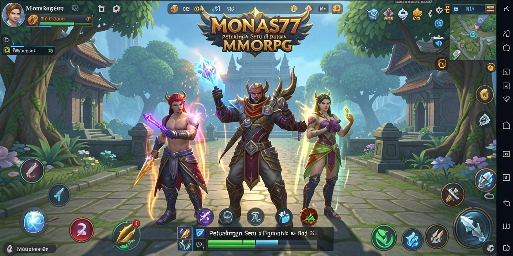 Tampilan utama gameplay MONAS77 dalam pertempuran seru di dunia fantasi.