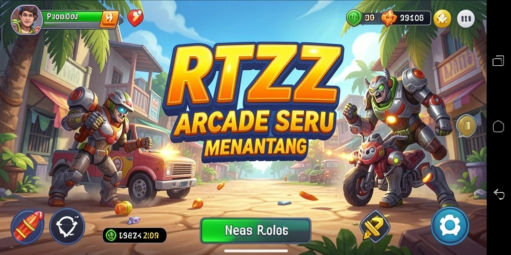 Screenshot menampilkan aksi dinamis dalam permainan arcade RTZZ.